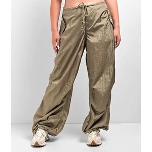 Motel Parachute Pants Women XL Almond Milk Tan Drawstring Y2K Oversize Baggy New